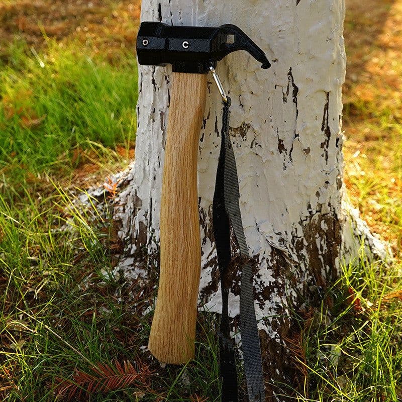 image-Hammer Copper Outdoor Tent With Wooden Handle Anti-slip Rope Brass Camping Hammer for Pulling Tent Nail Peg Survival Tool