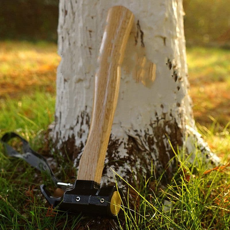 image-Hammer Copper Outdoor Tent With Wooden Handle Anti-slip Rope Brass Camping Hammer for Pulling Tent Nail Peg Survival Tool