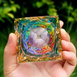 image-Handmade Amethyst Crystal Sphere Orgone Pyramid Copper Blue Quartz EMF Protection Energy Orgonite