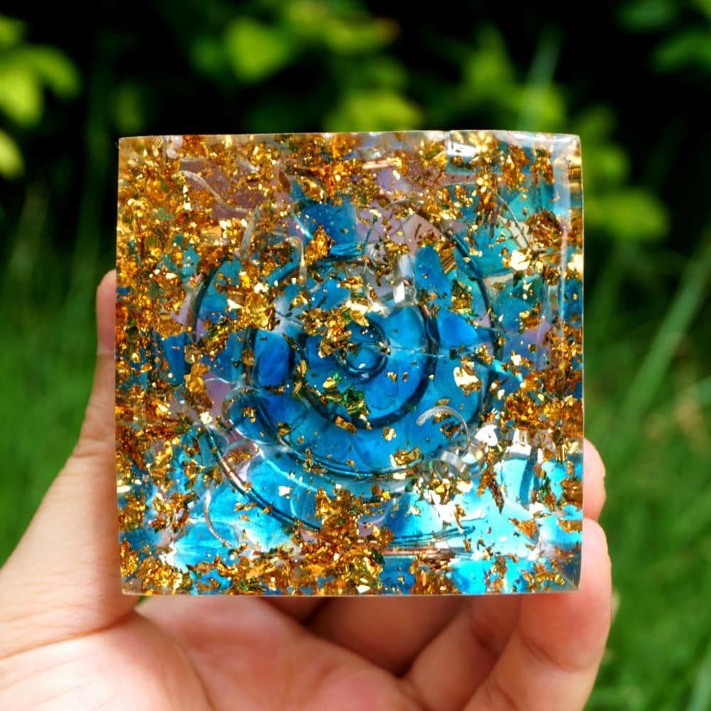 image-Handmade Amethyst Crystal Sphere Orgone Pyramid Copper Blue Quartz EMF Protection Energy Orgonite