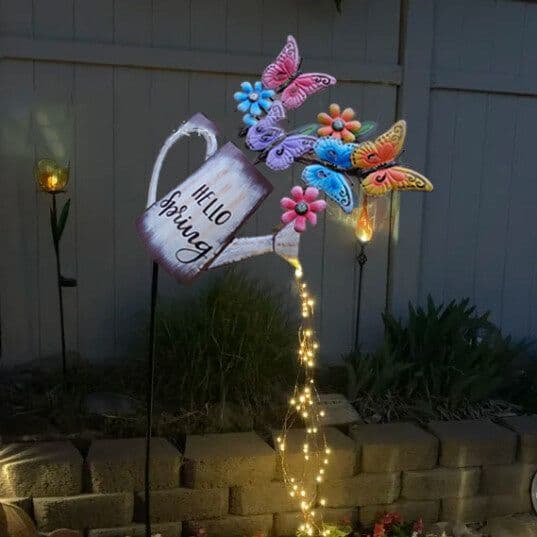image-Watering Can Fairy Lights Garden Feature Art Watering Can with Lights for Outdoor Indoor Tree Decoration