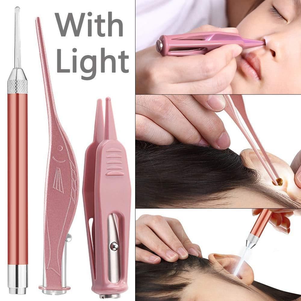 image-Ear Wax Removal Tool With Light Ear Pick Cleaner Kit For Kids And Adults, Earwax Spoon Digger & Tweezers For Ear Health Care Gift Set With Case