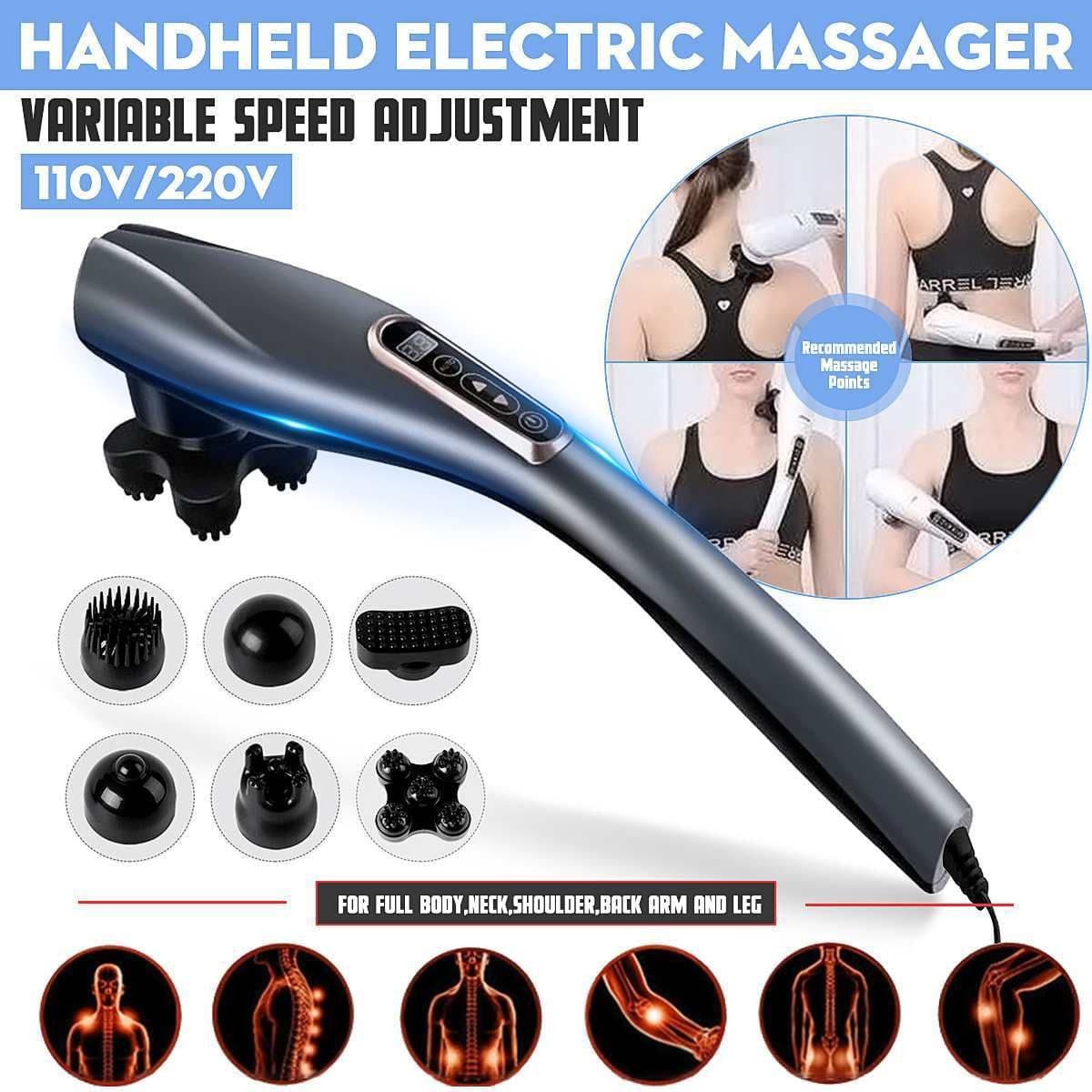 image-Electric Handheld Massager 6 Head Body Kneading Vibrating Massager Therapy Machine