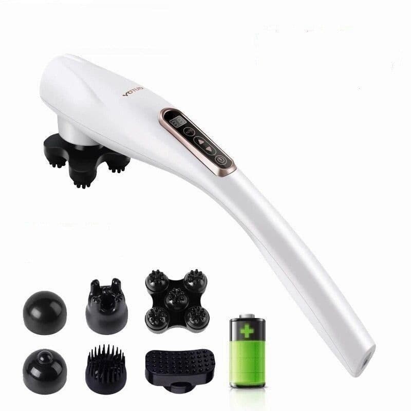 image-Electric Handheld Massager 6 Head Body Kneading Vibrating Massager Therapy Machine