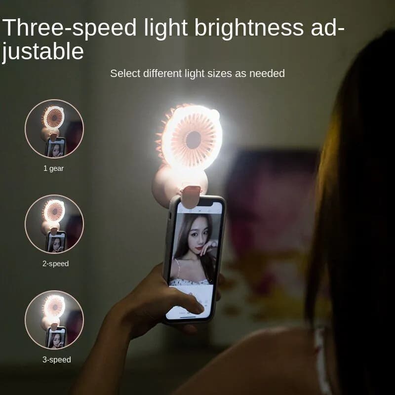 image-Fill Light Fan Portable Student Mini USB Charging Fan Mini fan with Light for Selfie Video Vlog USB Port Ideal Gift for Summer