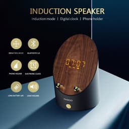 image-Wooden Speaker Smart Induction Speaker Phone Holder Portable Mini Desktop Wireless Alarm Clock Bluetooth Speaker