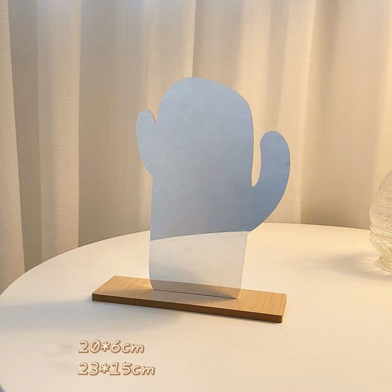 image-Makeup Mirror Ins Irregular Acrylic Decorative Mirror Wooden Base Cosmetic Beauty Tools