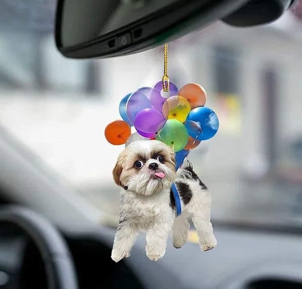 image-Cartoon Cute Dog Auto Hanging Ornament with Colorful Balloon Parachute Home Accessories Decorations
