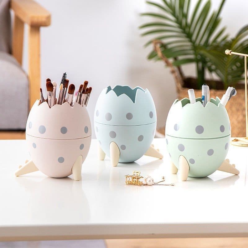image-Compatible with Apple, Desktop Storage Box Pen Holder Makeup Brush Organizer Eyebrow Pencil Glasses Dinosaur Egg Storage Bucket Fashion Cartoon Tripod