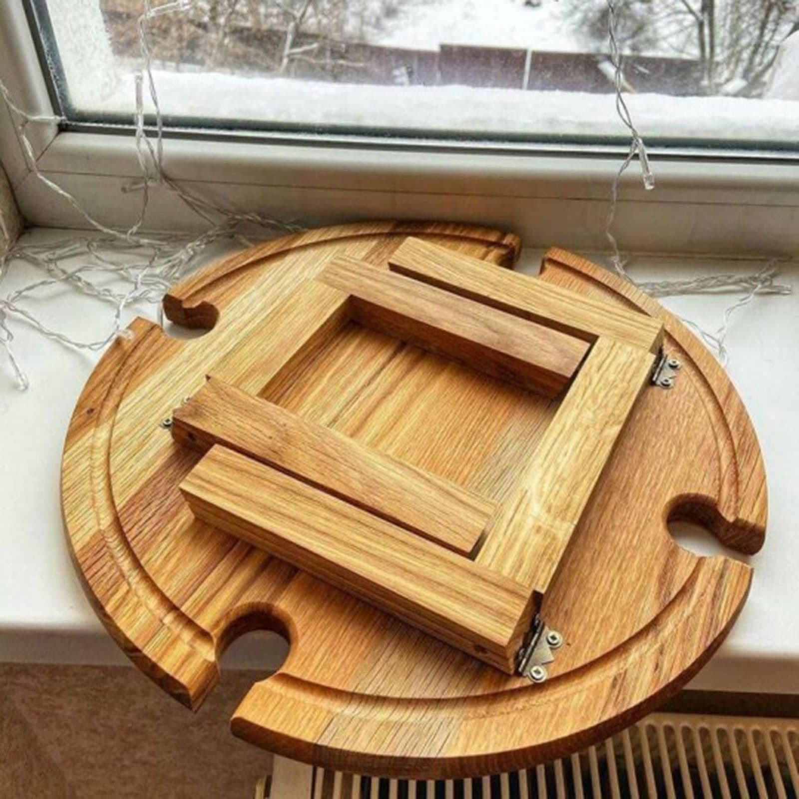 image-Wooden Outdoor Folding Picnic-table With Glass Holder 2 In 1 Wine Glass Rack Outdoor Wine Table Wooden Table Easy To Carry Wine