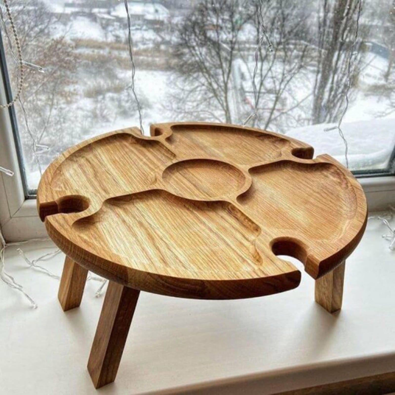 image-Wooden Outdoor Folding Picnic-table With Glass Holder 2 In 1 Wine Glass Rack Outdoor Wine Table Wooden Table Easy To Carry Wine