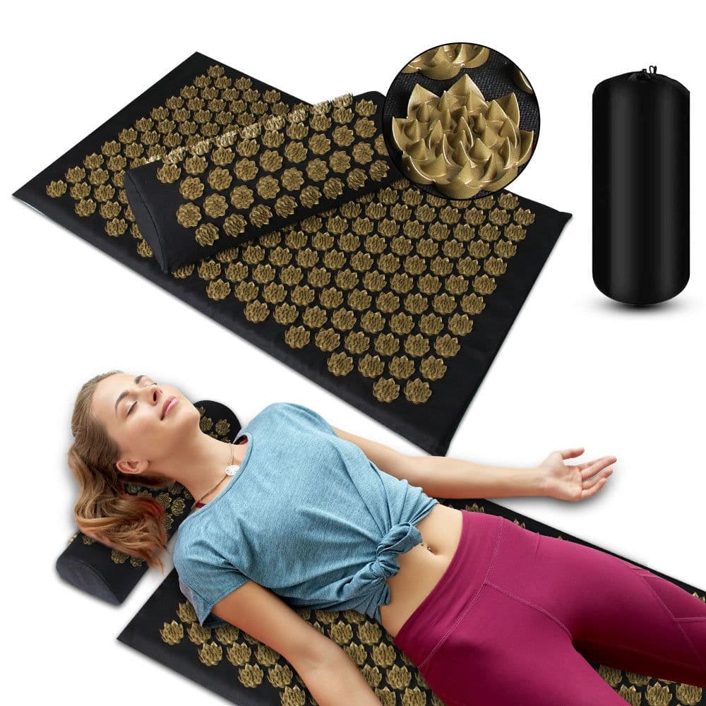 image-Acupressure Massage Mat With Needles Set Back Massager For Neck Foot Kuznetsov's Applicator Massage Pad Yoga Mat With Pillow