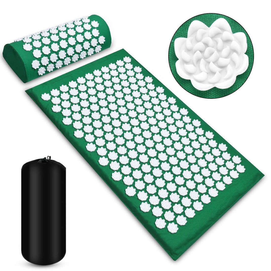 image-Acupressure Massage Mat With Needles Set Back Massager For Neck Foot Kuznetsov's Applicator Massage Pad Yoga Mat With Pillow