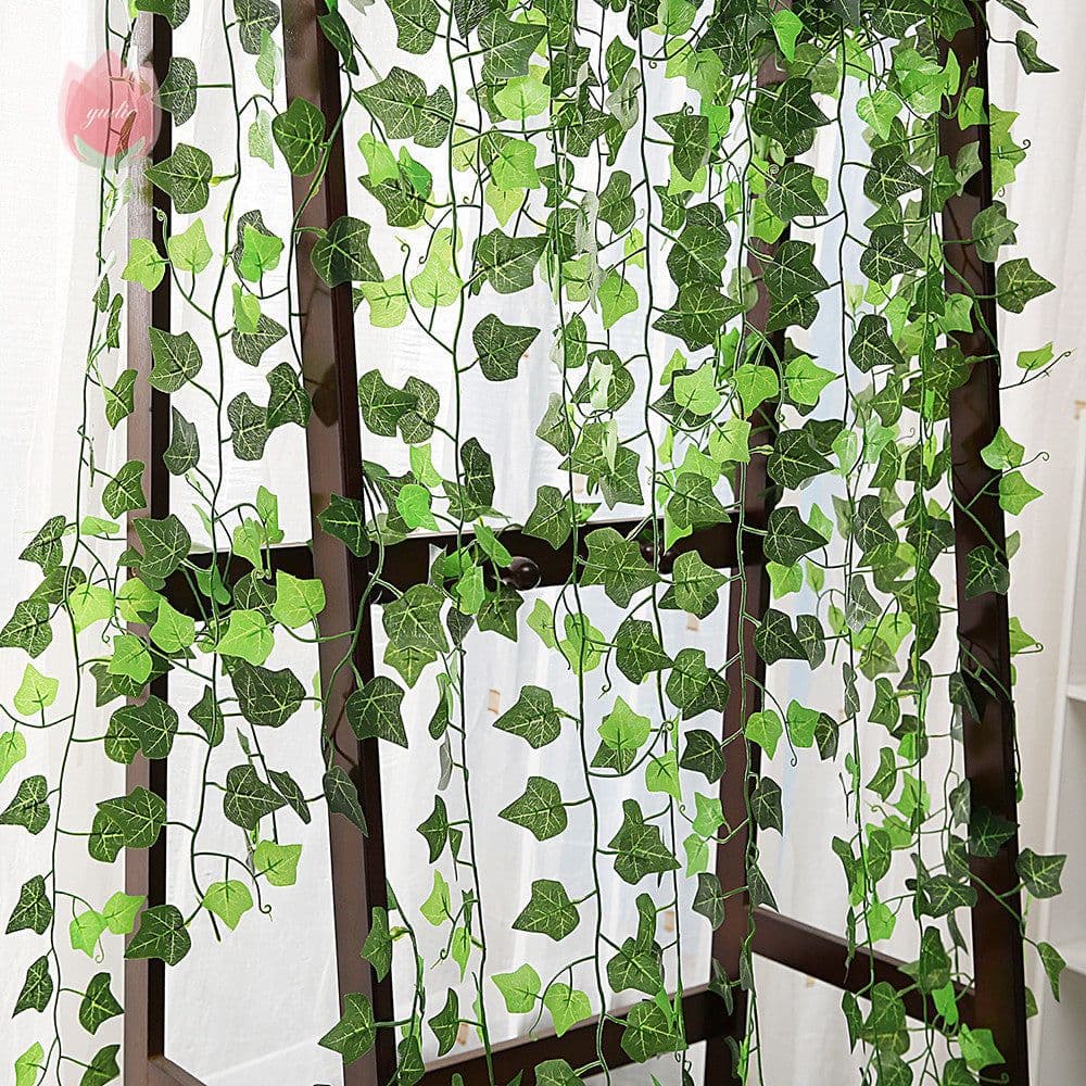 image-Green Silk Artificial Hanging Leaf Garland Plants Vine Leaves Diy For Home Wedding Party Bathroom Garden Decoration