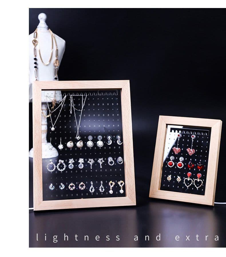 image-Wood Jewelry Rack Earrings Holder Stand Acrylic Sheet Earring Hanging Frame Eardrop Table Earring Bracket