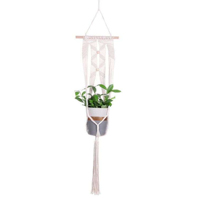 image-Gardening Hand-Woven Flower Pot Net Bag Cotton Rope Tassel Hanging Basket Net Bag