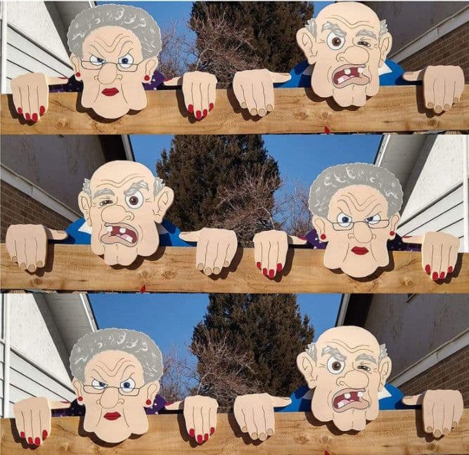 image-Funny Art Garden Fence Decoration Nosy Old Man Lady Gardening Decoration For Home Garden Outdoor Decoration