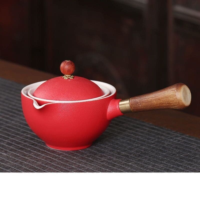 image-Ceramic Teapot With Wooden Handle Side-handle Pot Household Kung Fu Oolong Filter Tea Maker Creative Black Pottery Teaware Gifts