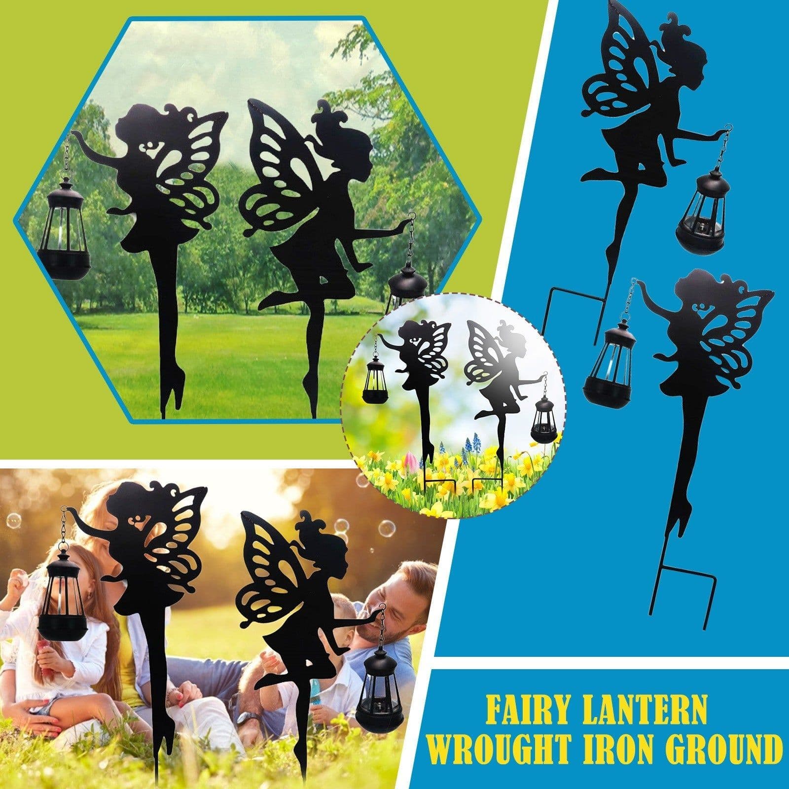 image-Wrought Iron Solar Lamp Girl Lantern Garden Decoration Ground Plug Landscape Light LED Hollow Solar Fairy Lantern Ground Plug