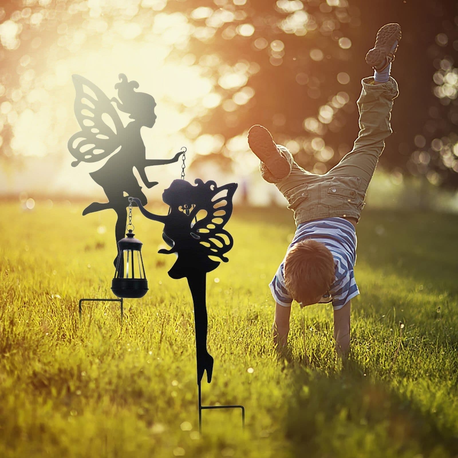 image-Wrought Iron Solar Lamp Girl Lantern Garden Decoration Ground Plug Landscape Light LED Hollow Solar Fairy Lantern Ground Plug