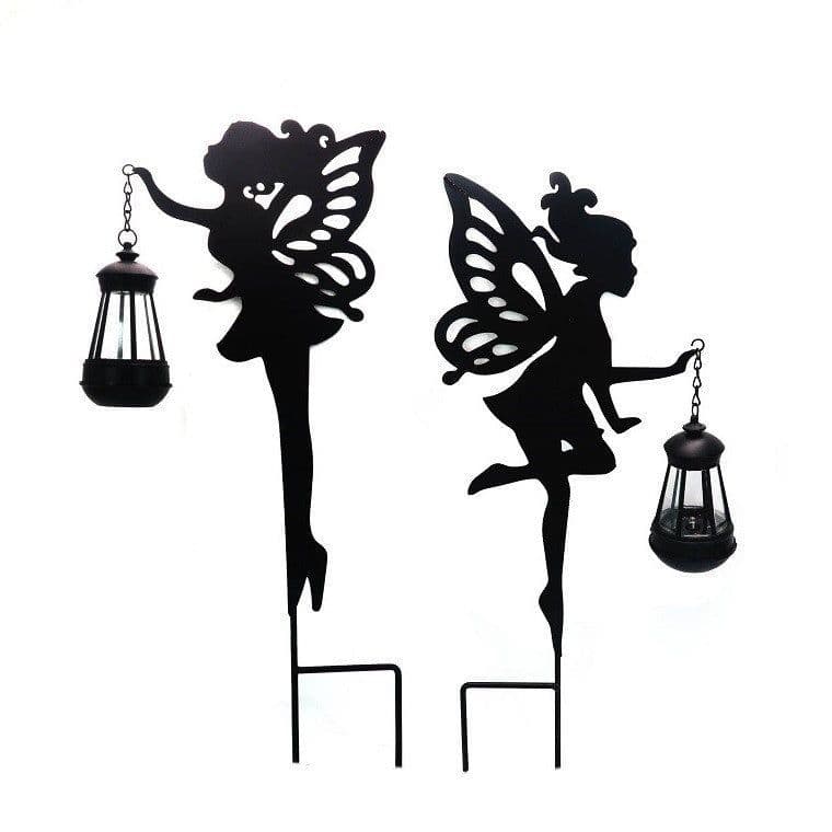 image-Wrought Iron Solar Lamp Girl Lantern Garden Decoration Ground Plug Landscape Light LED Hollow Solar Fairy Lantern Ground Plug