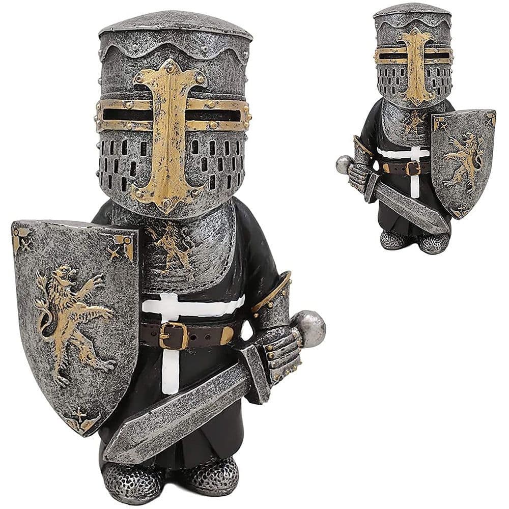 image-Knight Gnomes Guard Garden Statues Resin Knight Dwarf Warrior Gnome Figurines Funny Cavalier Paladin Sculptures For Lawn Decor