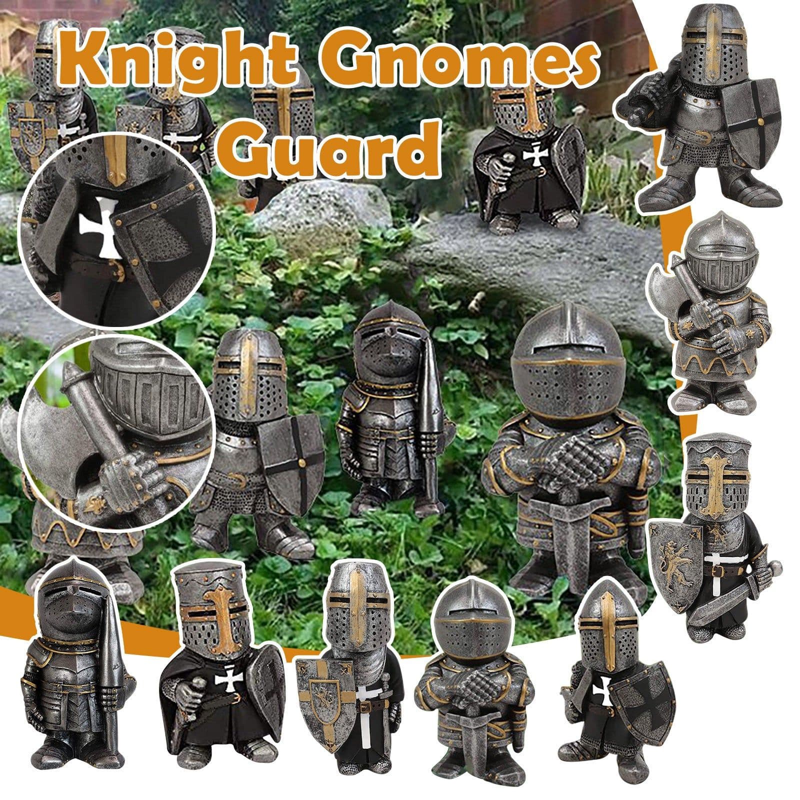image-Knight Gnomes Guard Garden Statues Resin Knight Dwarf Warrior Gnome Figurines Funny Cavalier Paladin Sculptures For Lawn Decor
