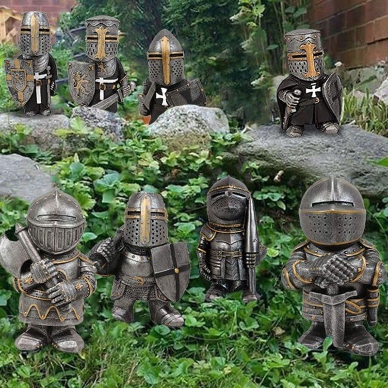 image-Knight Gnomes Guard Garden Statues Resin Knight Dwarf Warrior Gnome Figurines Funny Cavalier Paladin Sculptures For Lawn Decor