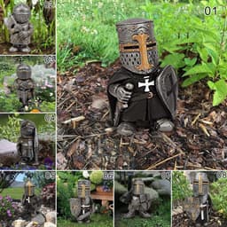 image-Knight Gnomes Guard Garden Statues Resin Knight Dwarf Warrior Gnome Figurines Funny Cavalier Paladin Sculptures For Lawn Decor