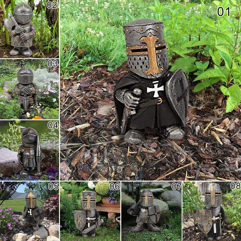 image-Knight Gnomes Guard Garden Statues Resin Knight Dwarf Warrior Gnome Figurines Funny Cavalier Paladin Sculptures For Lawn Decor