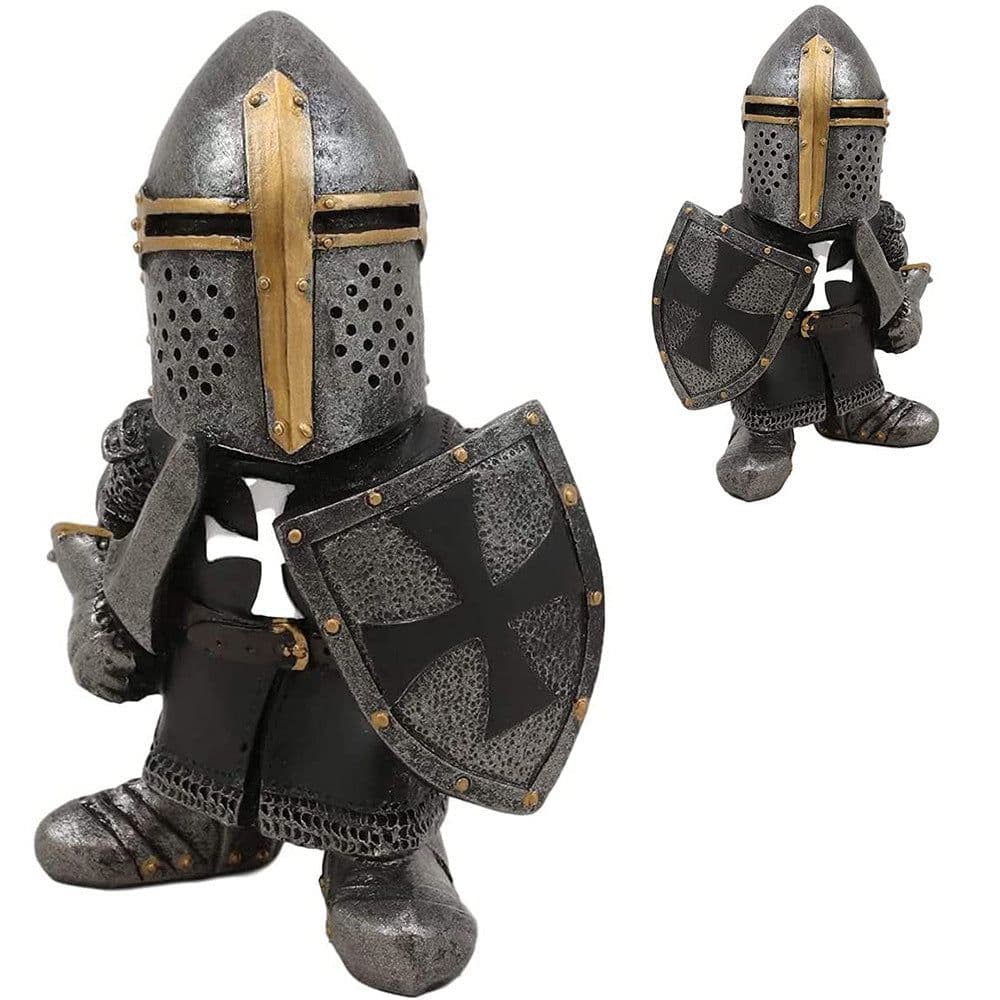 image-Knight Gnomes Guard Garden Statues Resin Knight Dwarf Warrior Gnome Figurines Funny Cavalier Paladin Sculptures For Lawn Decor