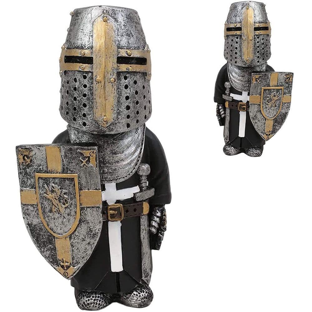 image-Knight Gnomes Guard Garden Statues Resin Knight Dwarf Warrior Gnome Figurines Funny Cavalier Paladin Sculptures For Lawn Decor