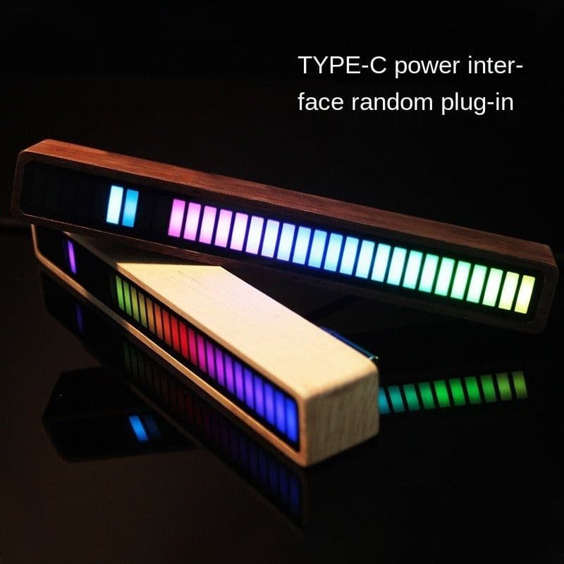 image-Solid Wood Bluetooth Voice Control Pickup Rhythm Lights Music Spectrum LED RGB Car Atmosphere Audio Level Indicator VU Meter
