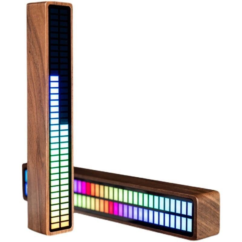 image-Solid Wood Bluetooth Voice Control Pickup Rhythm Lights Music Spectrum LED RGB Car Atmosphere Audio Level Indicator VU Meter
