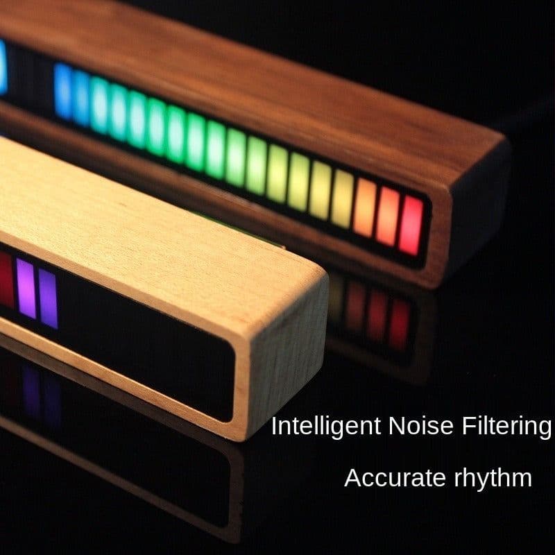 image-Solid Wood Bluetooth Voice Control Pickup Rhythm Lights Music Spectrum LED RGB Car Atmosphere Audio Level Indicator VU Meter