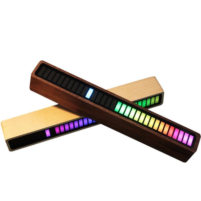 image-Solid Wood Bluetooth Voice Control Pickup Rhythm Lights Music Spectrum LED RGB Car Atmosphere Audio Level Indicator VU Meter