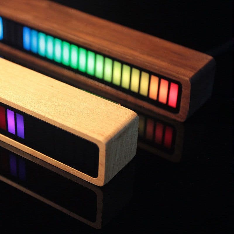 image-Solid Wood Bluetooth Voice Control Pickup Rhythm Lights Music Spectrum LED RGB Car Atmosphere Audio Level Indicator VU Meter
