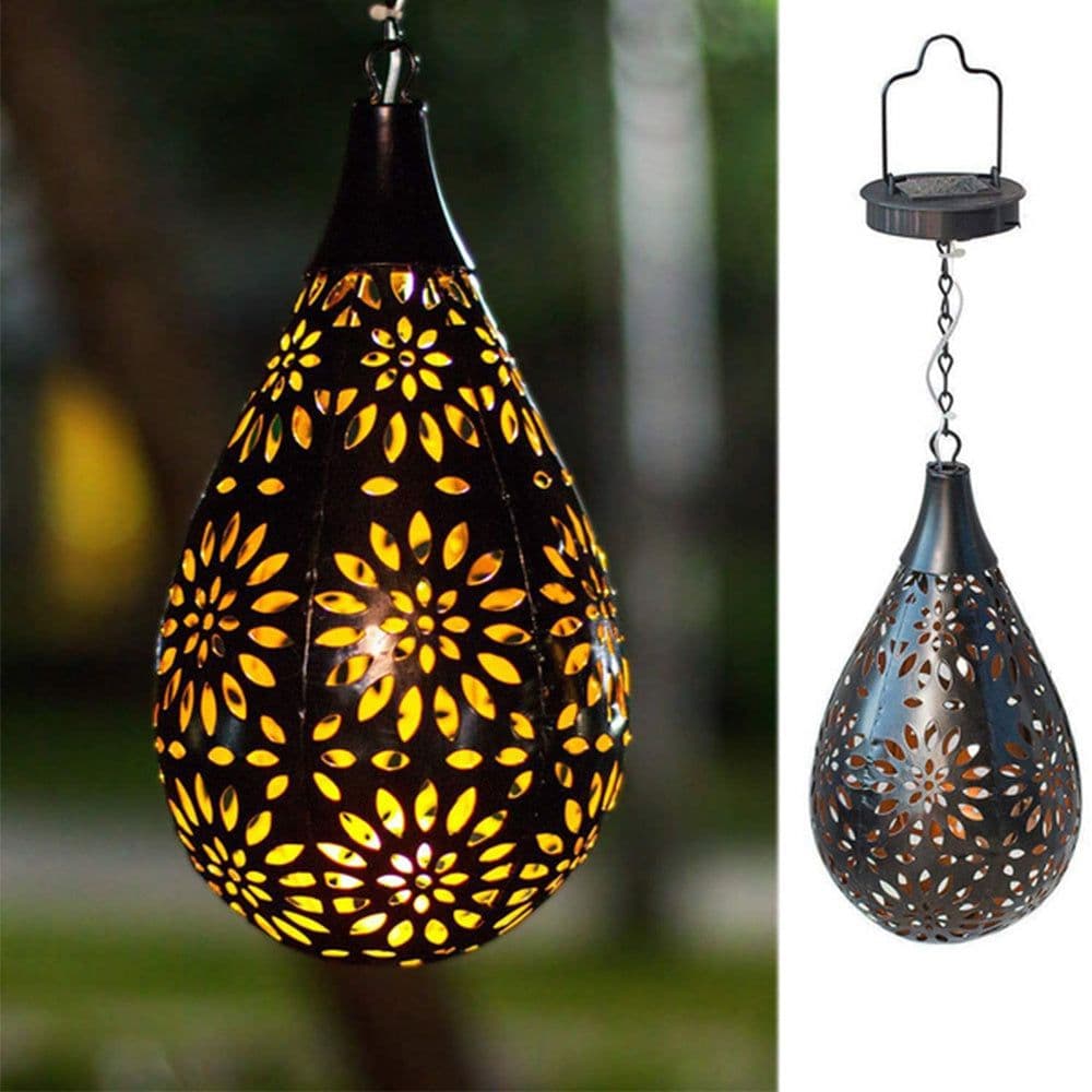 image-Waterproof Solar Garden Light LED Lantern Hanging Outdoor Solar Lamp Olive Shape Sensitive Sensor Control Solar Powered Lamp