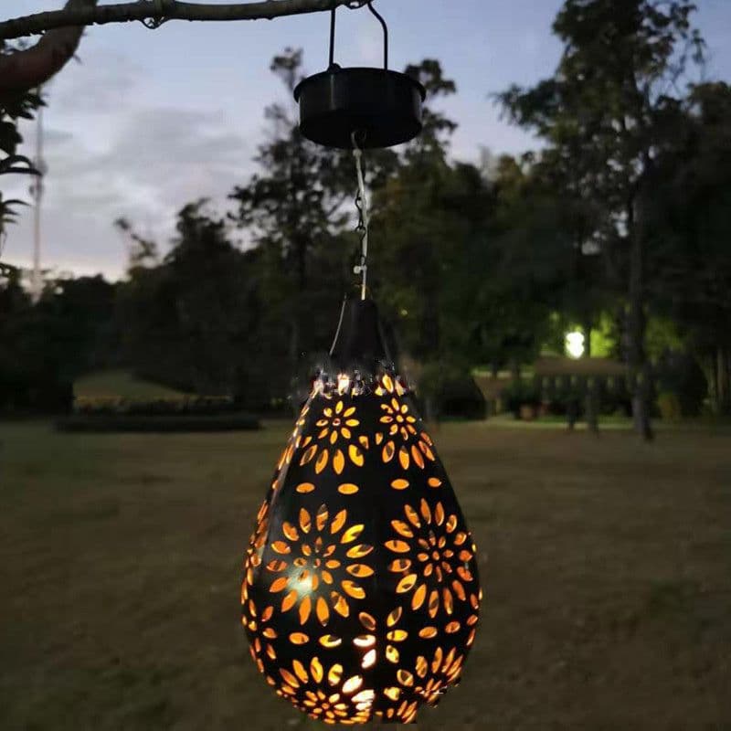 image-Waterproof Solar Garden Light LED Lantern Hanging Outdoor Solar Lamp Olive Shape Sensitive Sensor Control Solar Powered Lamp
