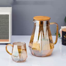 image-Cold Kettle Light Luxury European Style Cold Water Cup Household High Temperature Glass Kettle Large Capacity Water Cup Set Tea Cup