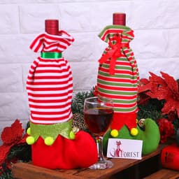image-Christmas Decorations Striped Christmas Wine Bottle Set