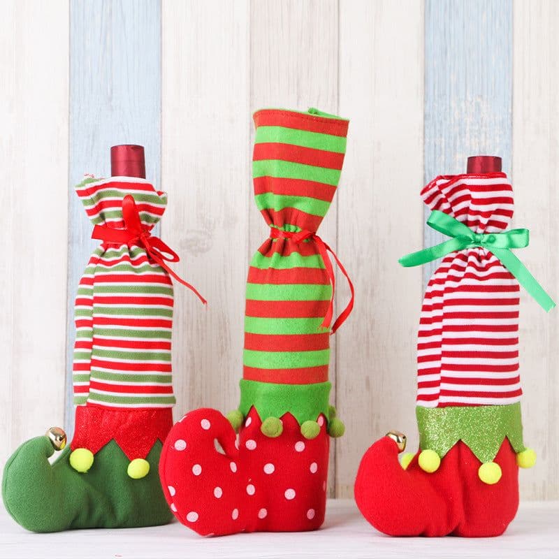 image-Christmas Decorations Striped Christmas Wine Bottle Set