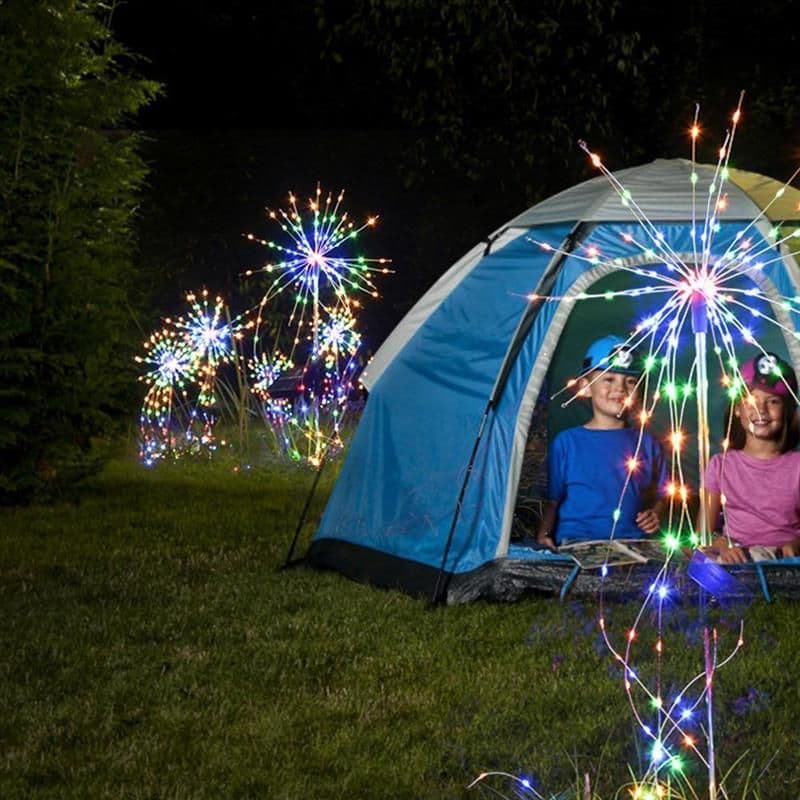 image-Solar Powered Garden Flowers Firework Lights Outdoor Copper Wire Lights Waterproof LED Light For Garden Lawn Landscape Lamp