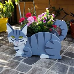 image-Cartoon Cute Cat Wooden Potted Home Gardening Decoration Ornament