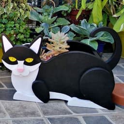 image-Cartoon Cute Cat Wooden Potted Home Gardening Decoration Ornament