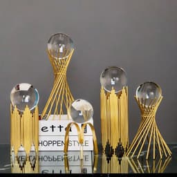 image-Nordic Light Luxury Metal Crystal Ball Ornaments Creative Home Decor Ornaments Abstract Shape Golden Iron Crafts Exquisite Gifts