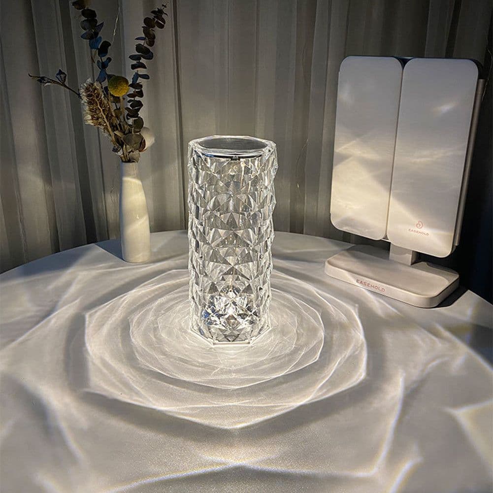 image-Nordic Crystal Lamp USB Table Lamps Bedroom Touch Dimming Atmosphere Diamond Night Light Rose Projector Lamp Decor
