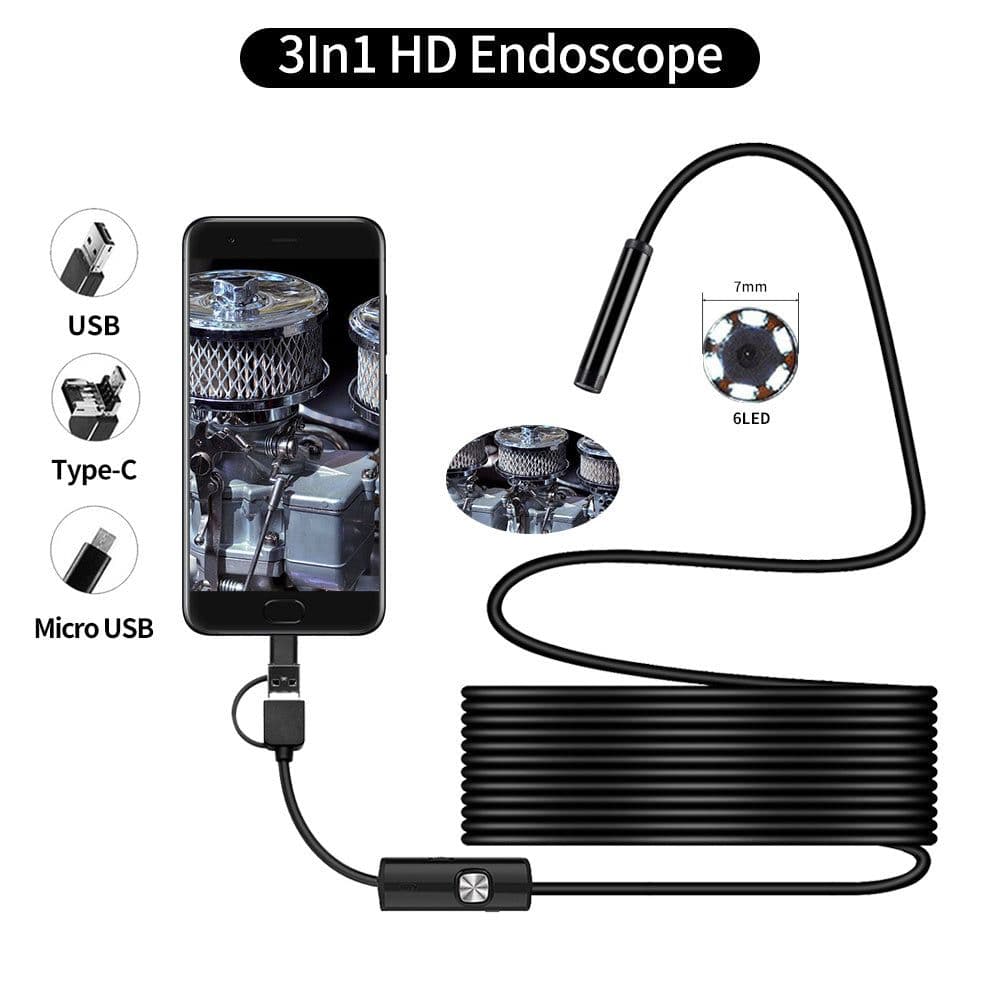 image-Endoscope 3 In 1 USB Micro USB Type-C Borescope Inspection Camera Waterproof For Smartphone With OTG And UVC PC