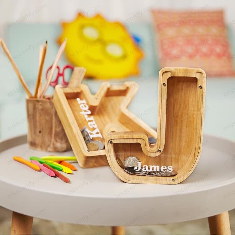 image-Piggy Bank Letter Shaped Money Box Large Enough Burly Wooden Wood Meaningful Souvenir For Bedroom Home Decoration Hot Sale