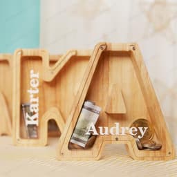 image-Piggy Bank Letter Shaped Money Box Large Enough Burly Wooden Wood Meaningful Souvenir For Bedroom Home Decoration Hot Sale